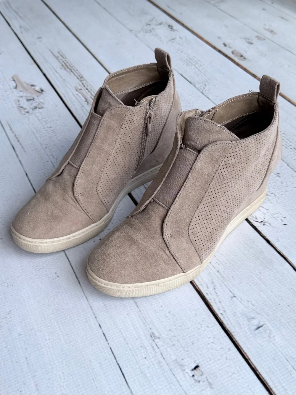 A New Day Kolie Hidden Wedge Sneakers Taupe Perforated Booties - Size 7